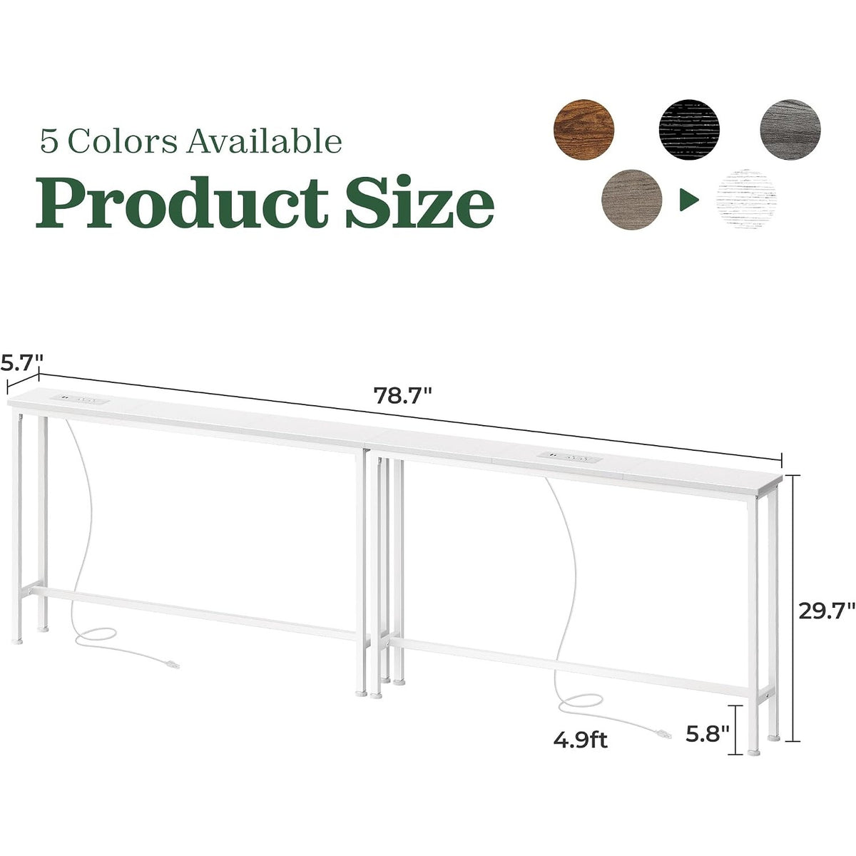 Blanche 78.8" Narrow Console Table with Outlets & USB-C, White