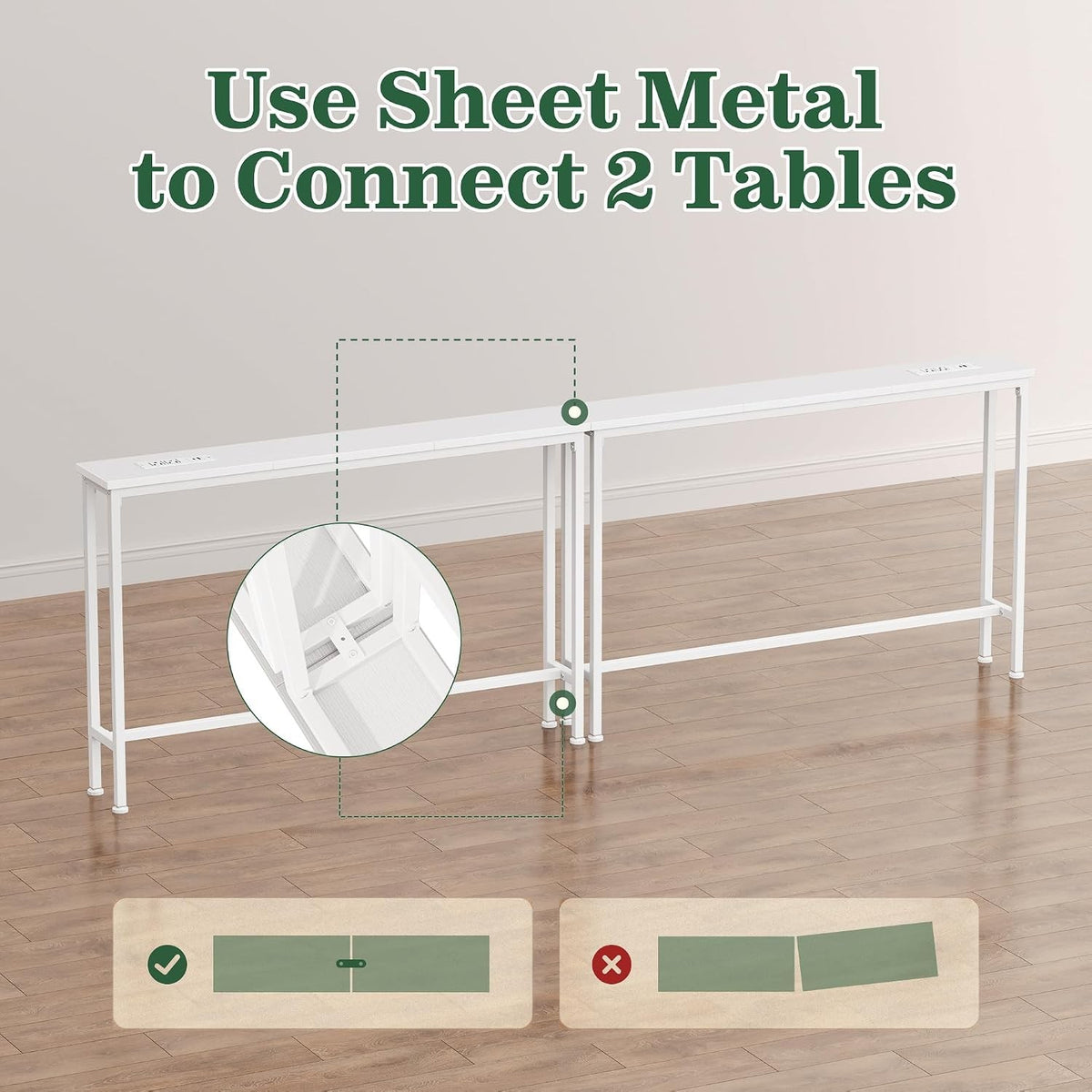 Blanche 78.8" Narrow Console Table with Outlets & USB-C, White