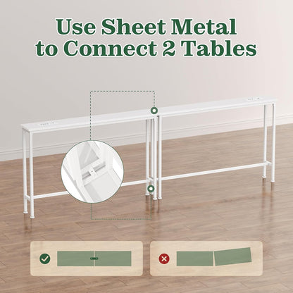 Blanche 78.8" Narrow Console Table with Outlets & USB-C, White