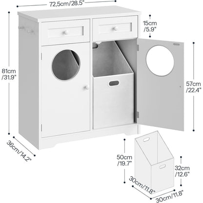 Domenica Double Laundry Hamper Cabinet with 2 Drawers & Toss-In Openings, White