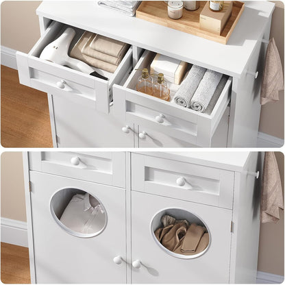 Domenica Double Laundry Hamper Cabinet with 2 Drawers & Toss-In Openings, White