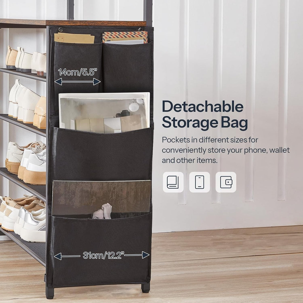 Hortense Hall Tree with Tilting Shoe Rack & Side Pocket Organizer, Rustic Brown
