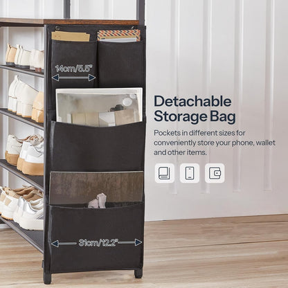Hortense Hall Tree with Tilting Shoe Rack & Side Pocket Organizer, Rustic Brown