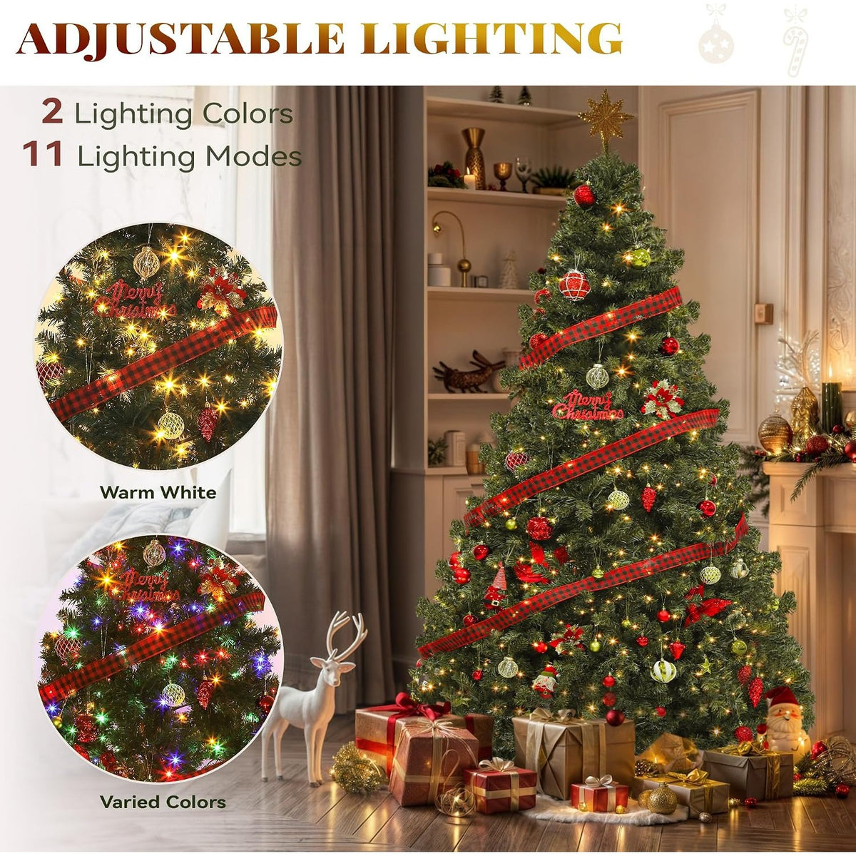 Noelle 7.5 ft Pre-Lit Spruce Christmas Tree with Remote, 550 Dual-Color LEDs