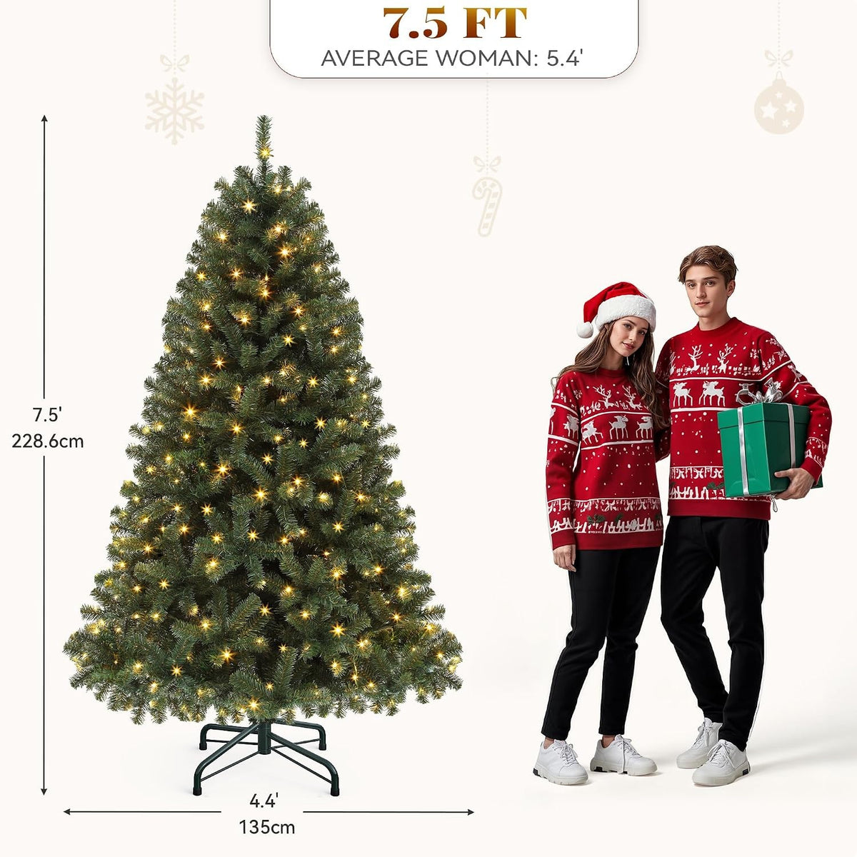 Noelle 7.5 ft Pre-Lit Spruce Christmas Tree with Remote, 550 Dual-Color LEDs