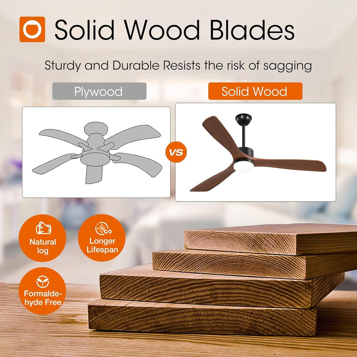60" Wood Ceiling Fan with Light & Remote, Dimmable LED DC Motor Fan with 3 Solid Wood Blades, Walnut & Black – Eudora