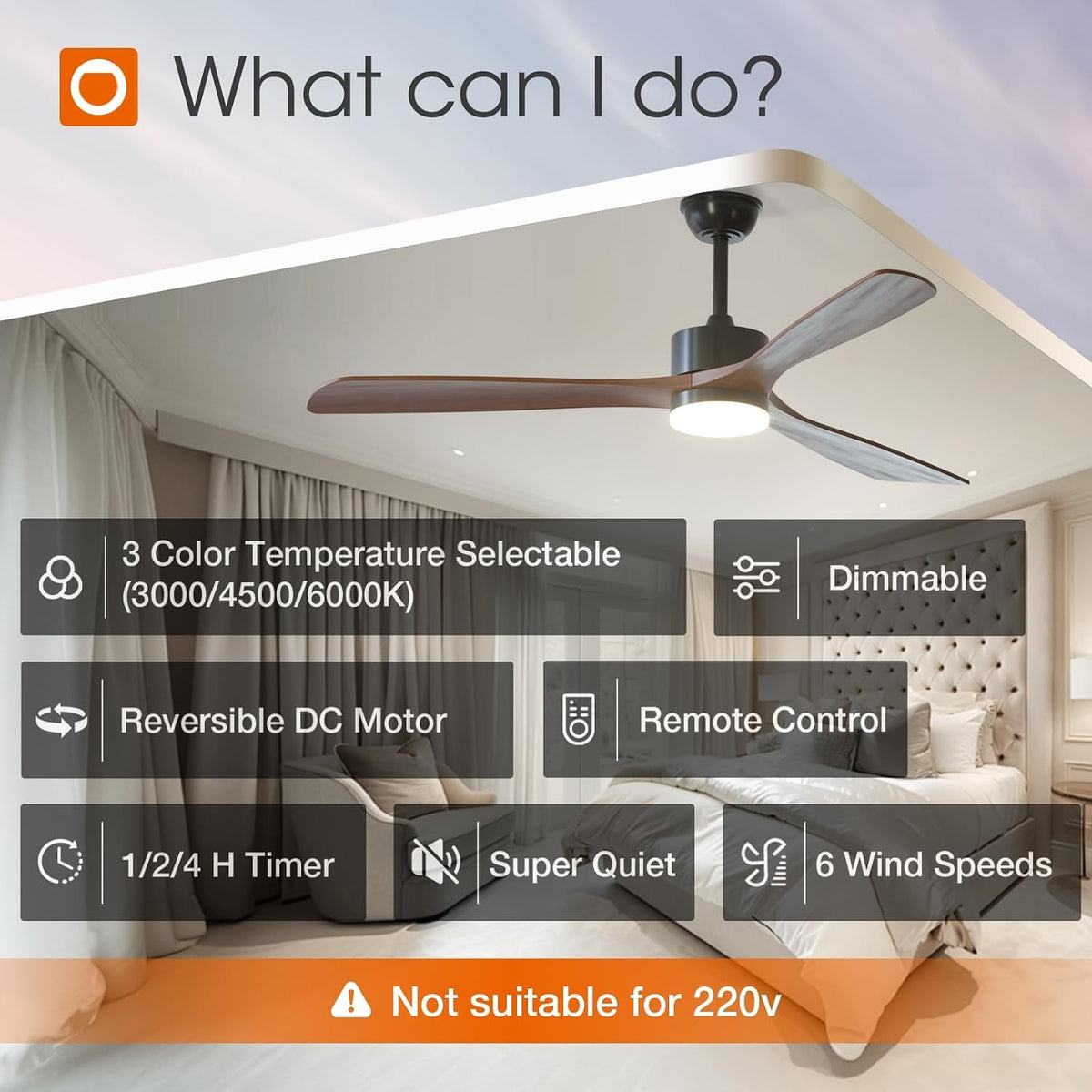 60" Wood Ceiling Fan with Light & Remote, Dimmable LED DC Motor Fan with 3 Solid Wood Blades, Walnut & Black – Eudora