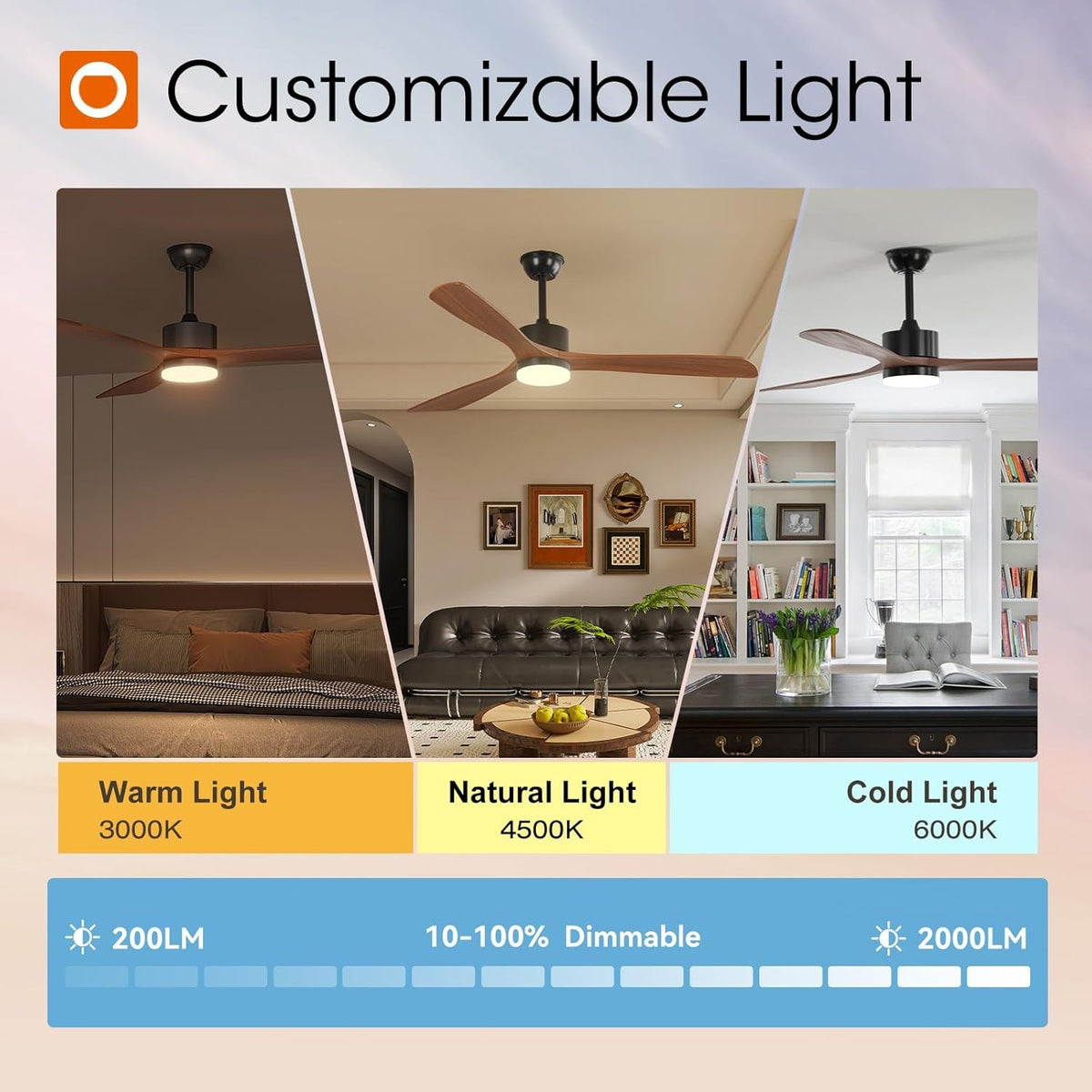 60" Wood Ceiling Fan with Light & Remote, Dimmable LED DC Motor Fan with 3 Solid Wood Blades, Walnut & Black – Eudora