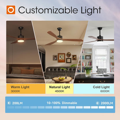 60" Wood Ceiling Fan with Light & Remote, Dimmable LED DC Motor Fan with 3 Solid Wood Blades, Walnut & Black – Eudora