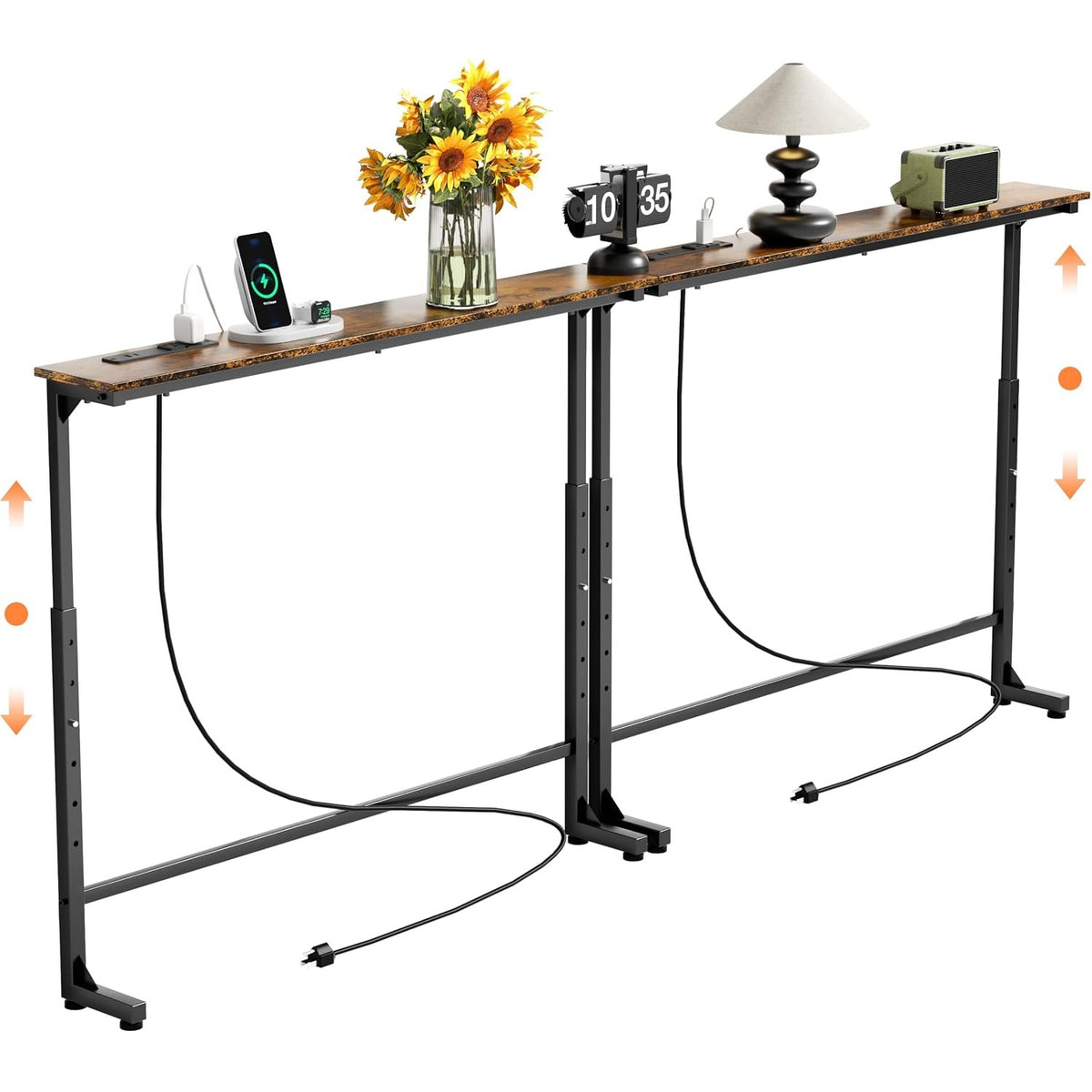 Lavinia 90" Height-Adjustable Console Table Set of 2 with Outlets
