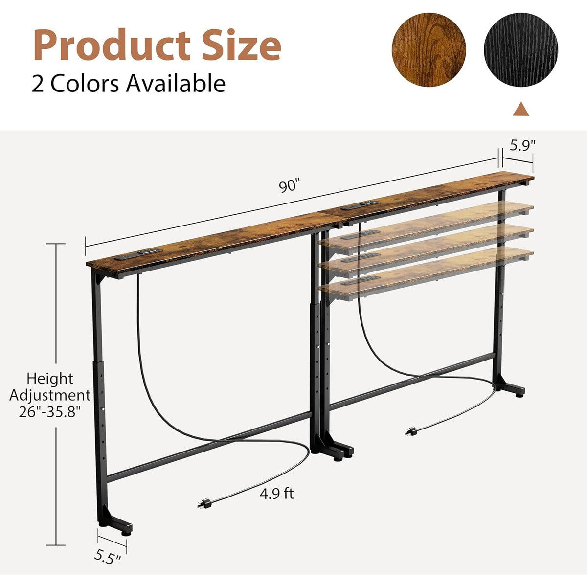 Lavinia 90" Height-Adjustable Console Table Set of 2 with Outlets
