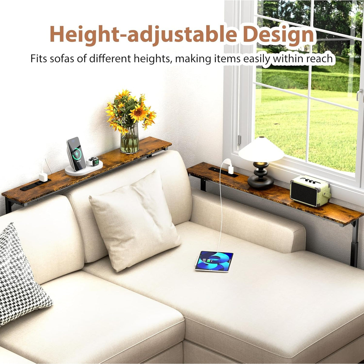 Lavinia 90" Height-Adjustable Console Table Set of 2 with Outlets