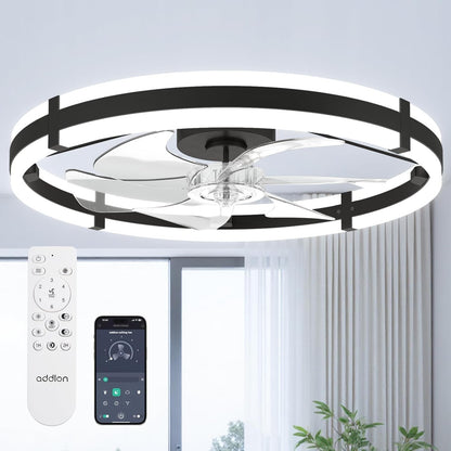 Zinnia 24" Low-Profile Fandelier Ceiling Fan with Dimmable LED Light & Remote, Black