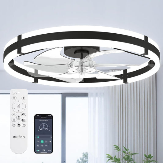 Zinnia 24" Low-Profile Fandelier Ceiling Fan with Dimmable LED Light & Remote, Black