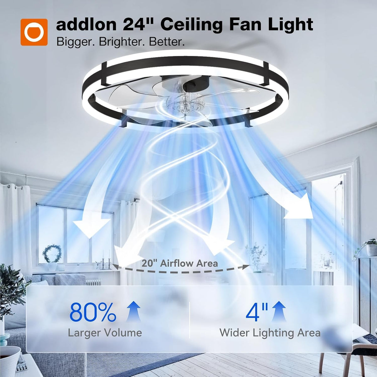 Zinnia 24" Low-Profile Fandelier Ceiling Fan with Dimmable LED Light & Remote, Black