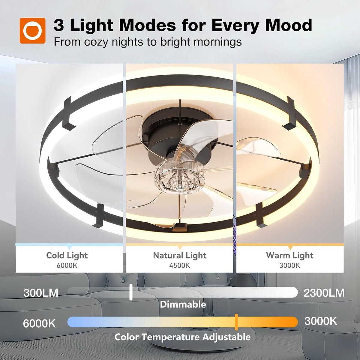 Zinnia 24" Low-Profile Fandelier Ceiling Fan with Dimmable LED Light & Remote, Black