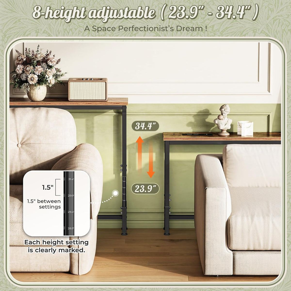 Lucinda 102.4" Height-Adjustable Behind Couch Table with Outlets