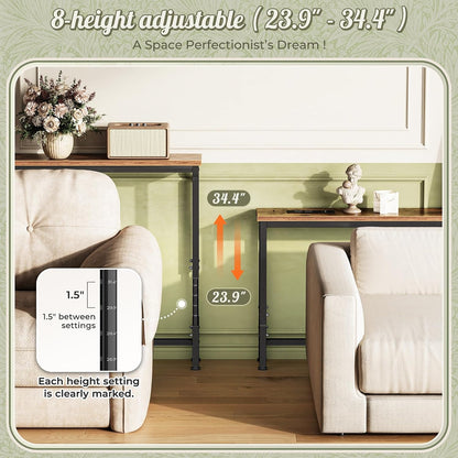 Lucinda 102.4" Height-Adjustable Behind Couch Table with Outlets