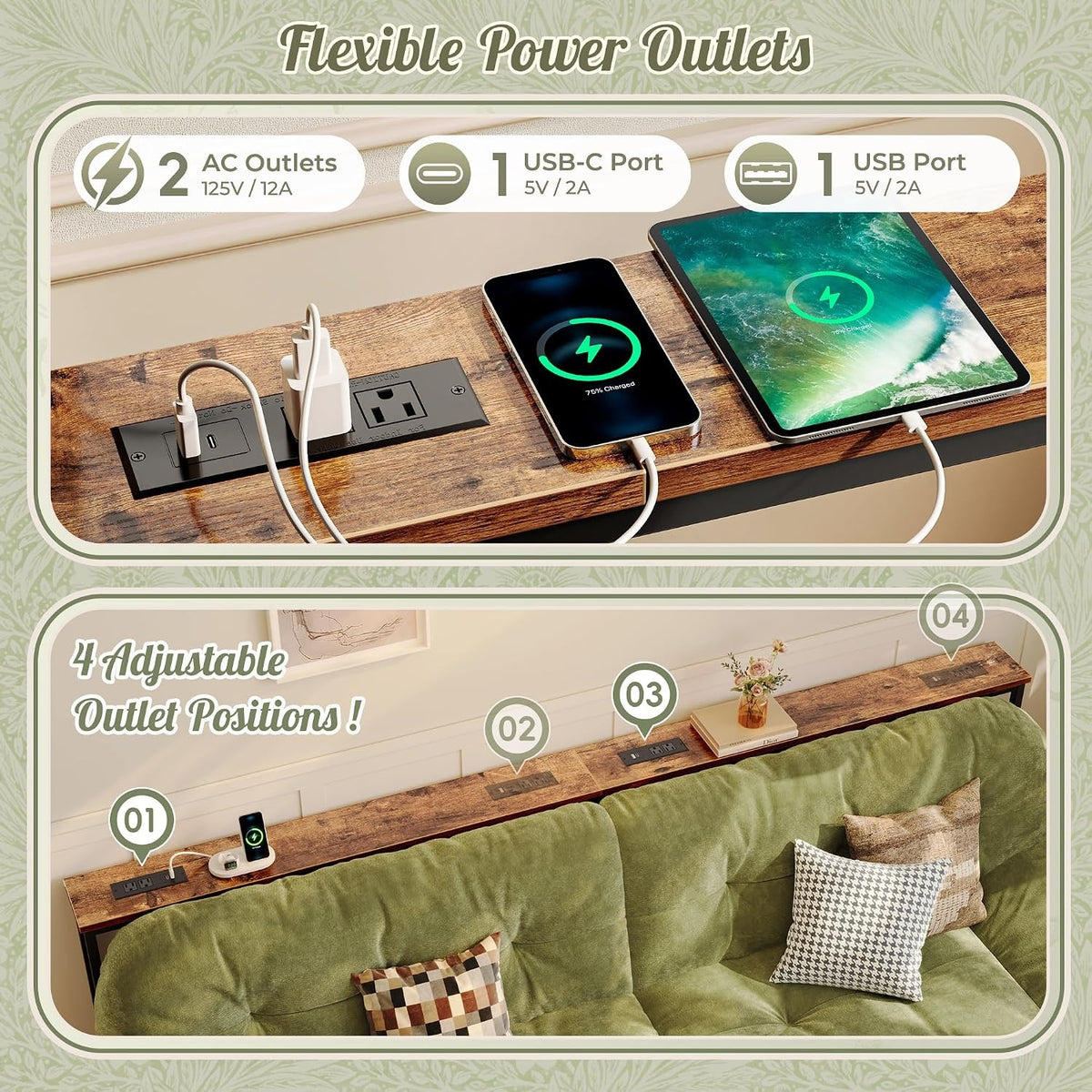 Lucinda 102.4" Height-Adjustable Behind Couch Table with Outlets
