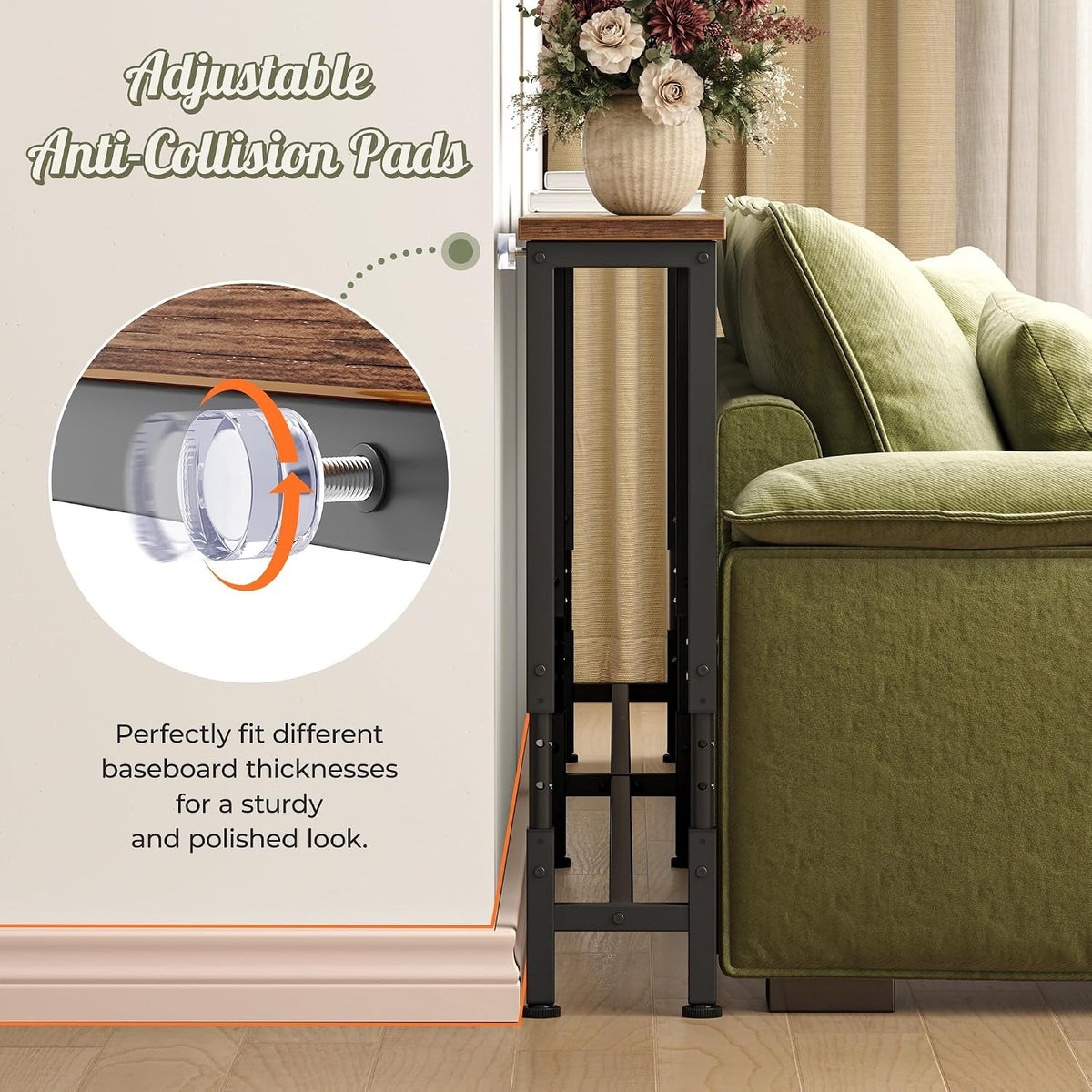 Lucinda 102.4" Height-Adjustable Behind Couch Table with Outlets