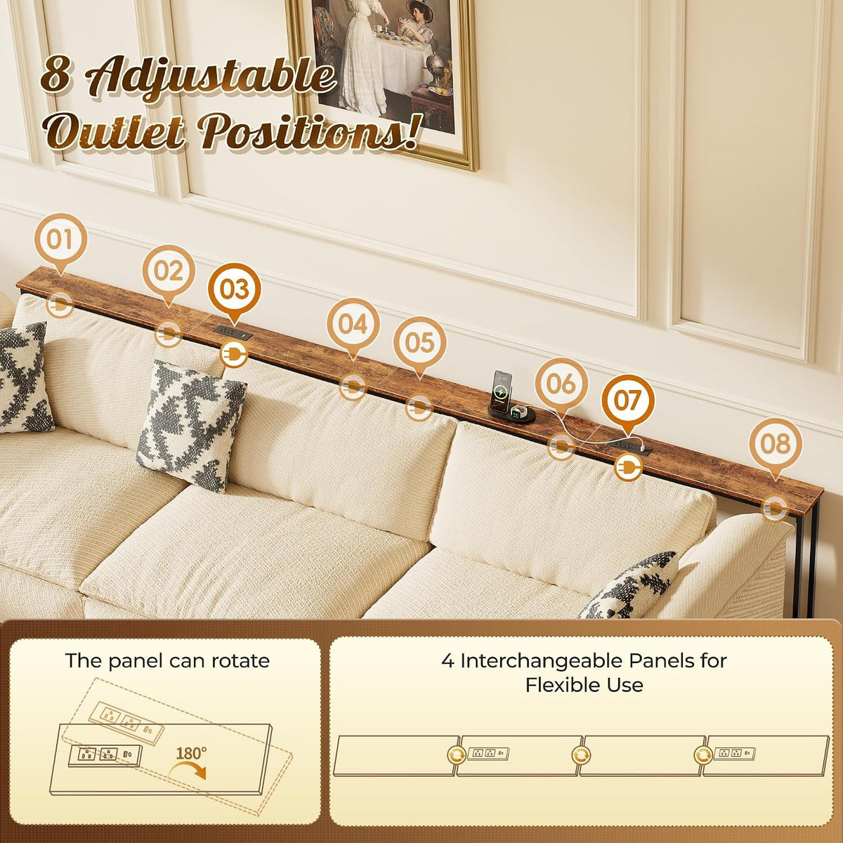 Ingrid 118" Extra-Long Sofa Table with 2 Charging Stations