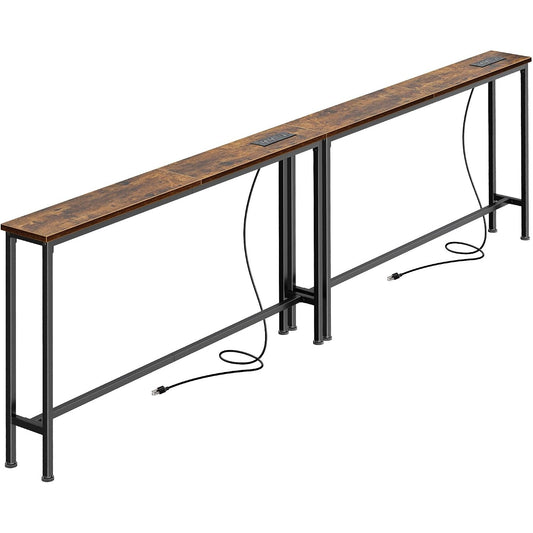 Ottavia 86.6" Narrow Console Table with Outlets & USB-C, Rustic Brown