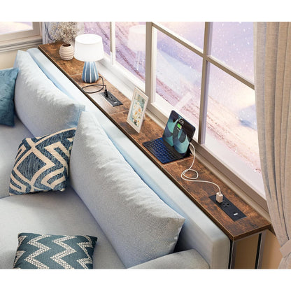 Ottavia 86.6" Narrow Console Table with Outlets & USB-C, Rustic Brown