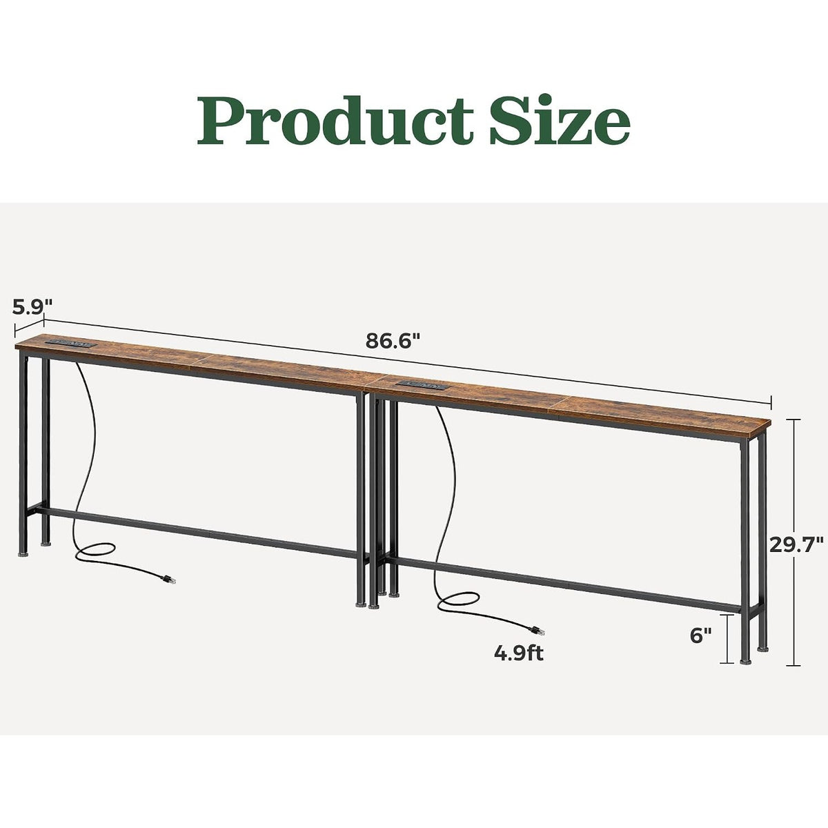 Ottavia 86.6" Narrow Console Table with Outlets & USB-C, Rustic Brown