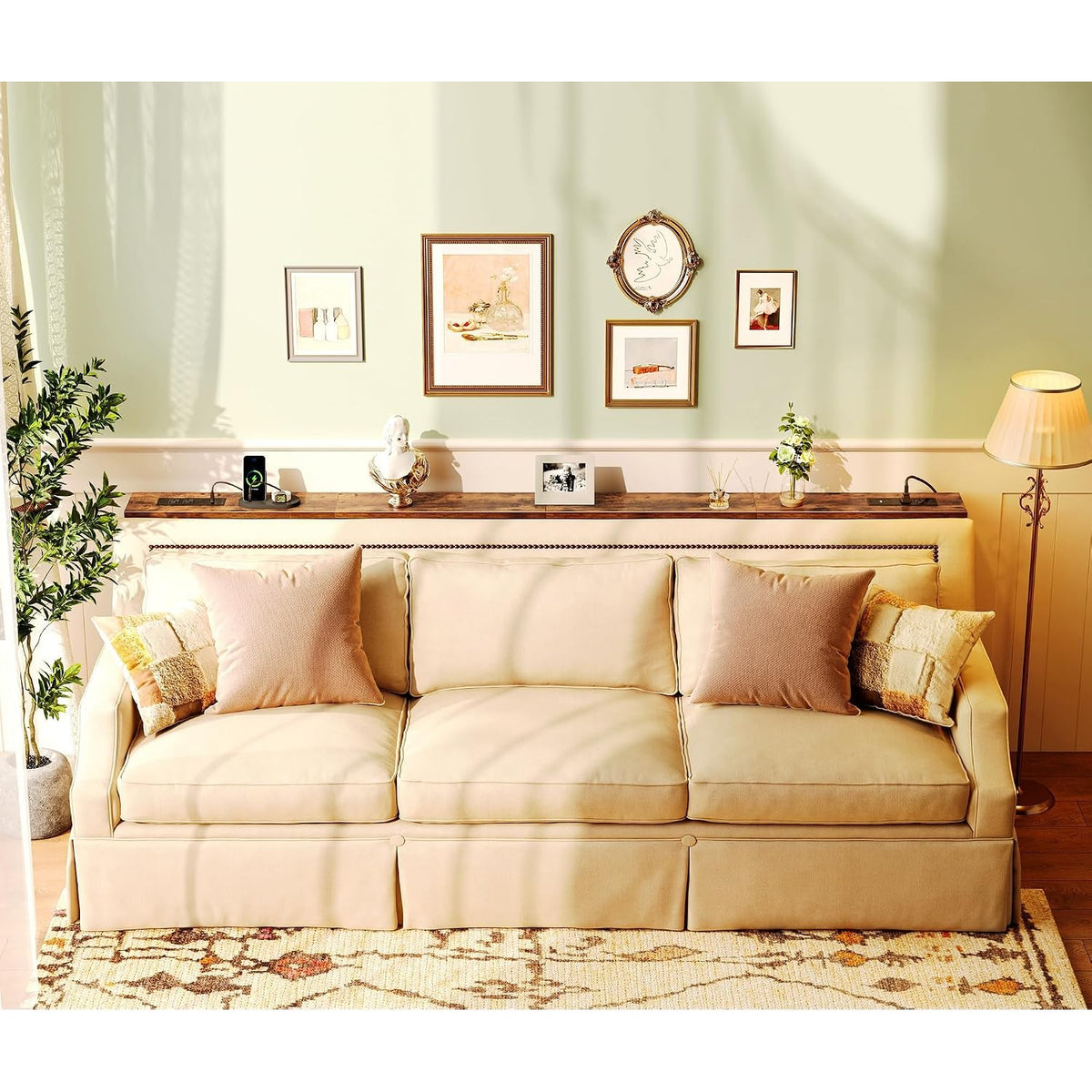 Ottavia 86.6" Narrow Console Table with Outlets & USB-C, Rustic Brown