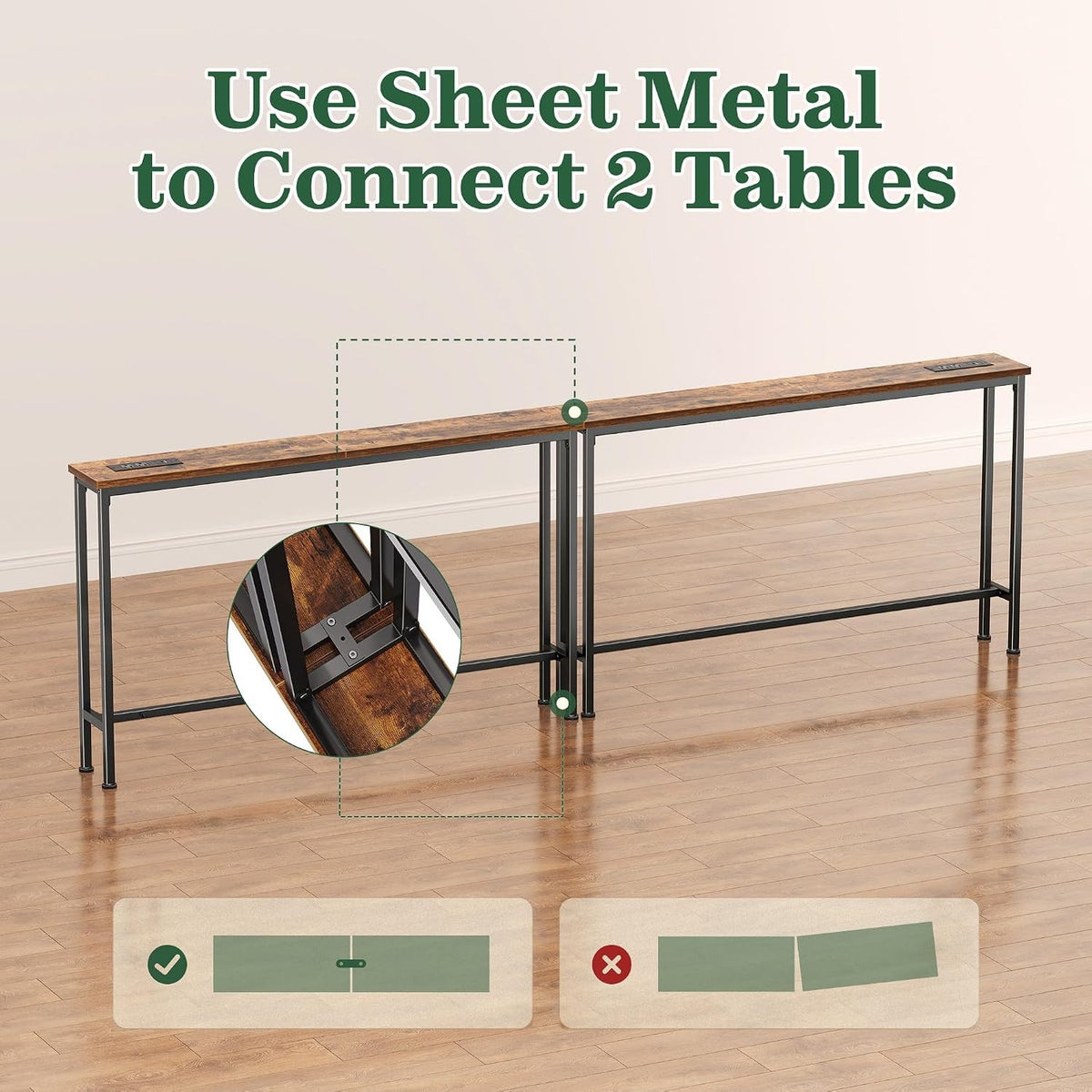 Ottavia 86.6" Narrow Console Table with Outlets & USB-C, Rustic Brown