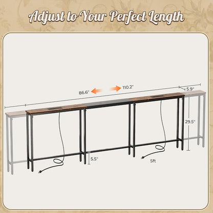 Marcella Adjustable-Length 86.6"-110.2" Sofa Table with Outlets