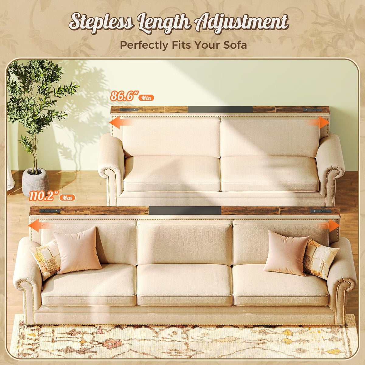 Marcella Adjustable-Length 86.6"-110.2" Sofa Table with Outlets