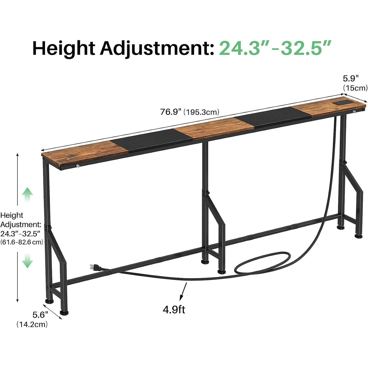 Imelda 76.9" Height-Adjustable Narrow Console Table with Outlet