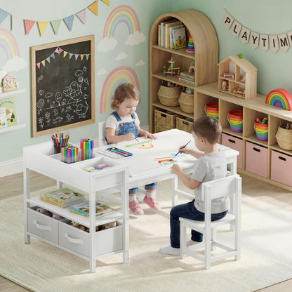 Bettina Kids Art Table & 2 Chairs with Storage Drawers & Paper Roll