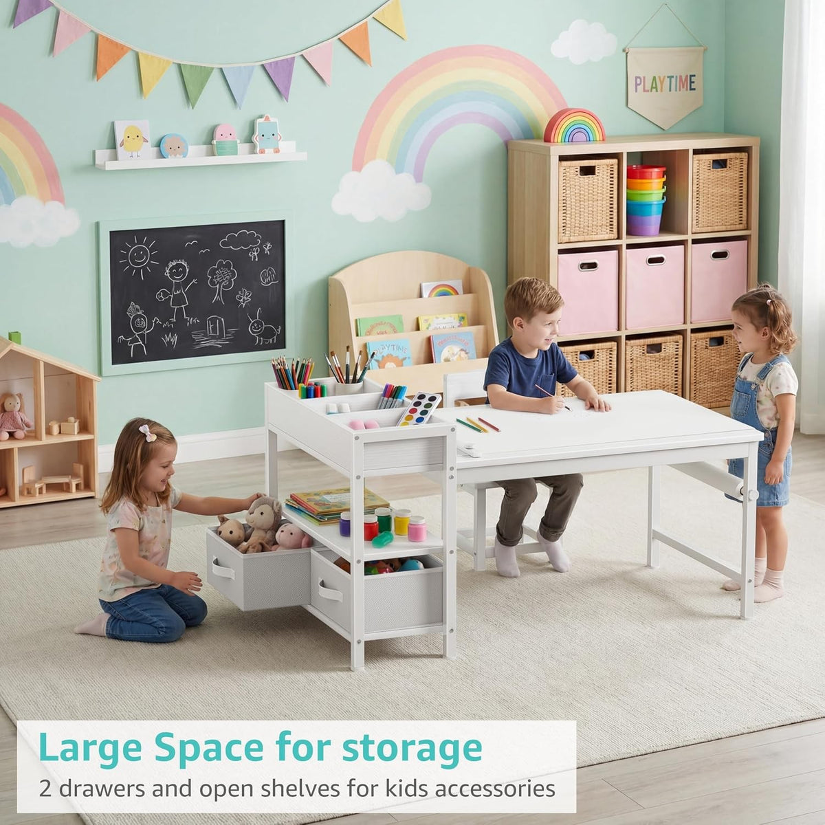 Bettina Kids Art Table & 2 Chairs with Storage Drawers & Paper Roll