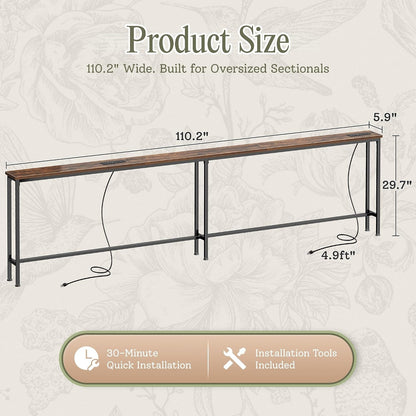 Harriet 110.2" Behind Couch Table with Outlets & Anti-Bump Pads