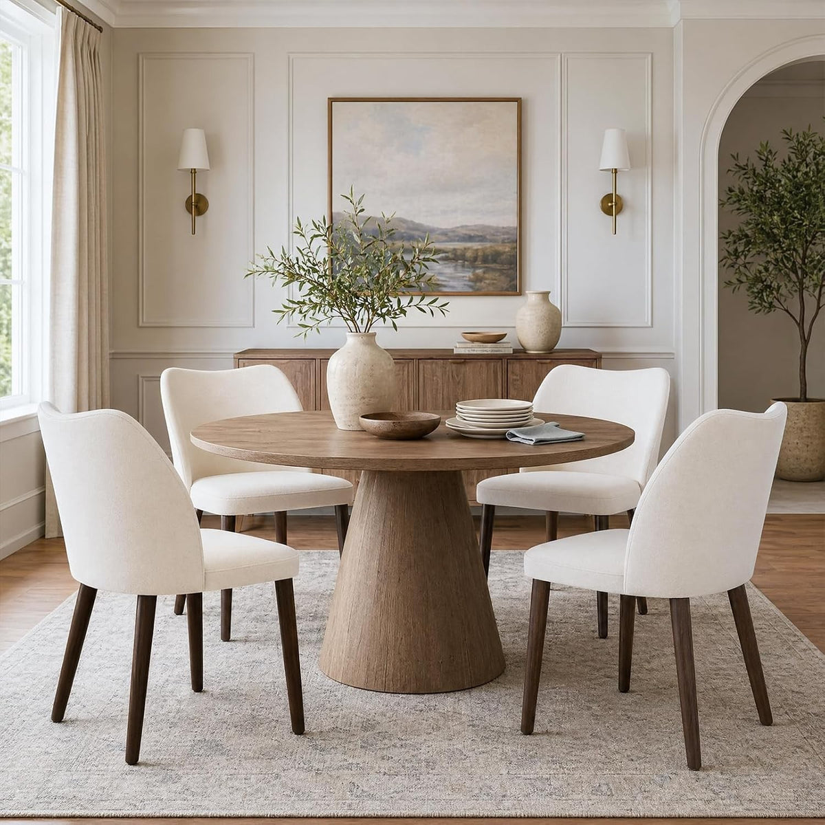 Clementine Curved-Back Upholstered Dining Chairs, Set of 4, Cream
