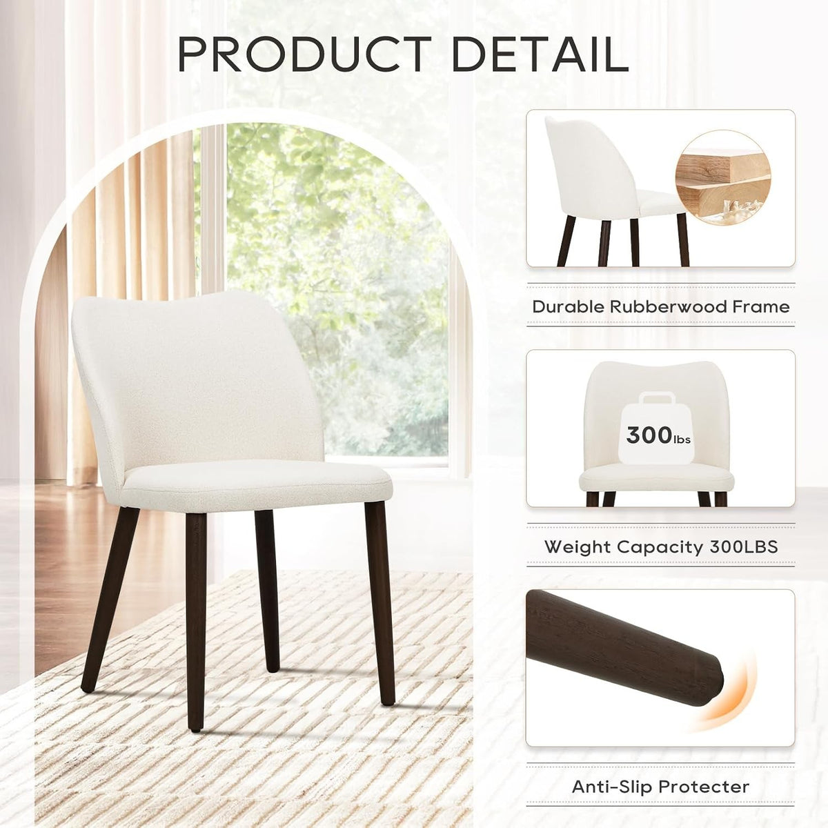 Clementine Curved-Back Upholstered Dining Chairs, Set of 4, Cream
