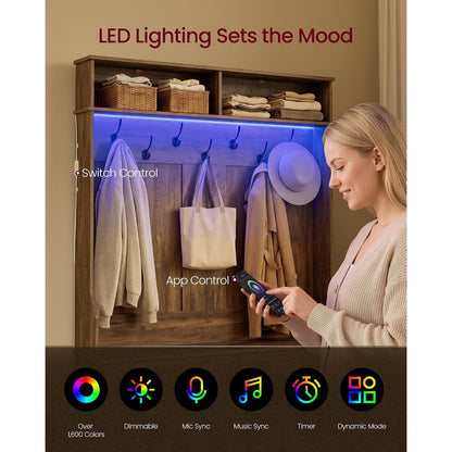 Clarissa 5-in-1 Farmhouse Hall Tree with Bench, Shoe Cabinet & LED Light