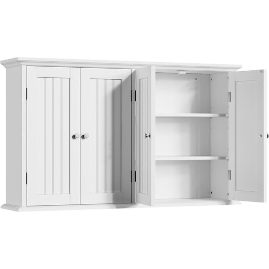Bathroom Wall Cabinet with 4 Doors & Adjustable Shelves, 41" Wide Laundry Room Wall Storage Cabinet, White – Sidonie