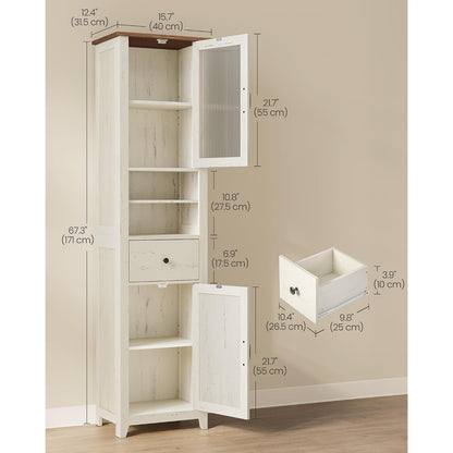 Eulalia Tall Farmhouse Linen Cabinet with Fluted Acrylic Door & Drawer, White