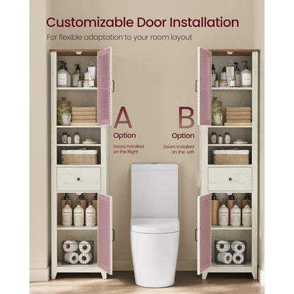 Eulalia Tall Farmhouse Linen Cabinet with Fluted Acrylic Door & Drawer, White
