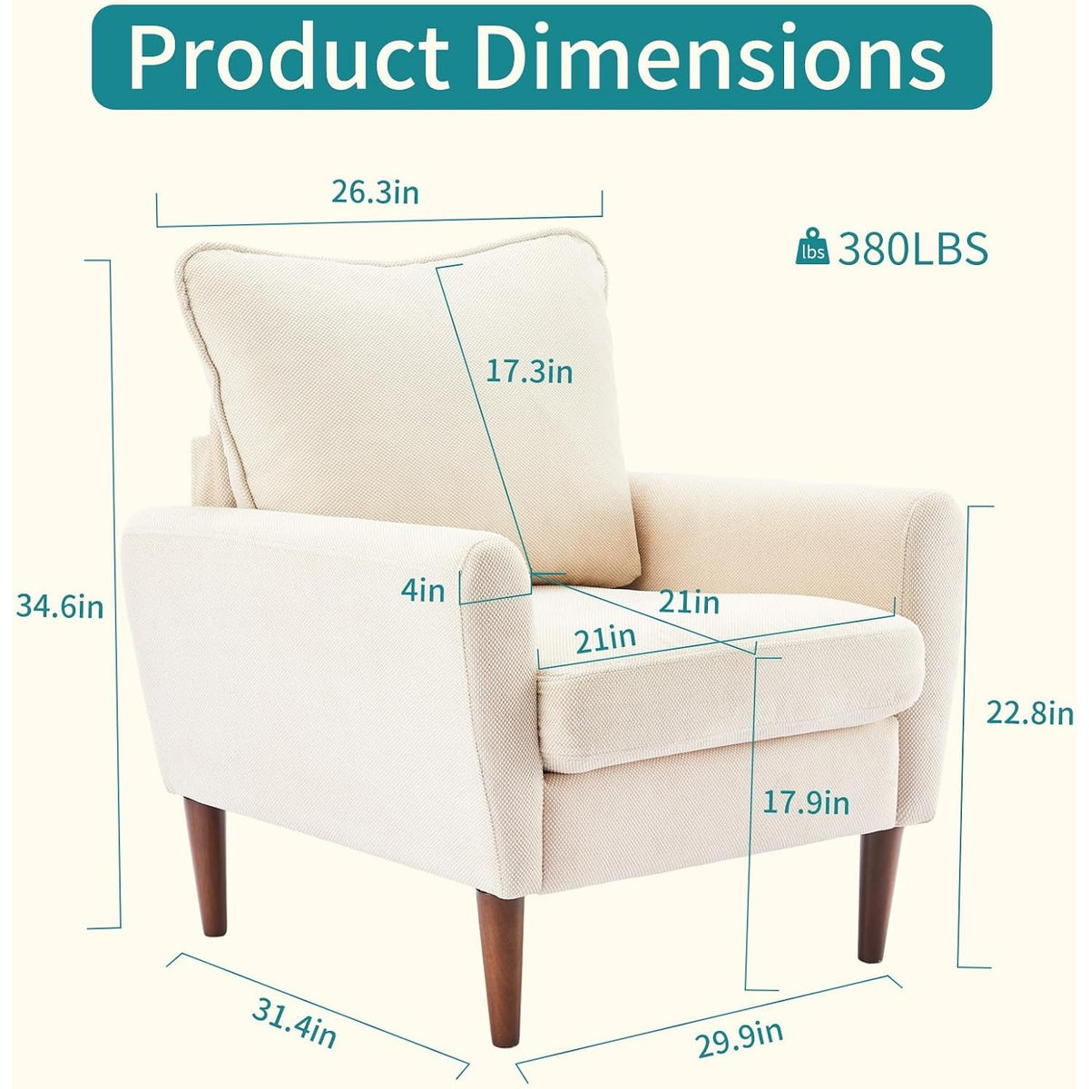 Accent Chairs Set of 2, Mid-Century Upholstered Armchairs with Back Pillow & Solid Wood Legs, Sand – Benedetta