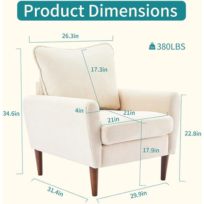 Accent Chairs Set of 2, Mid-Century Upholstered Armchairs with Back Pillow & Solid Wood Legs, Sand – Benedetta