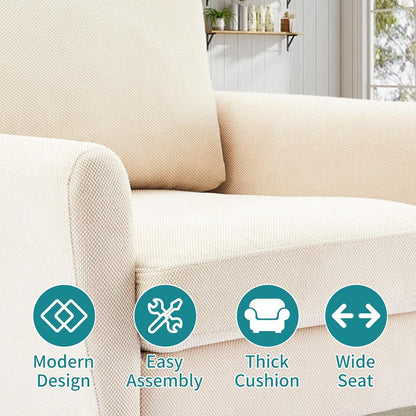 Accent Chairs Set of 2, Mid-Century Upholstered Armchairs with Back Pillow & Solid Wood Legs, Sand – Benedetta