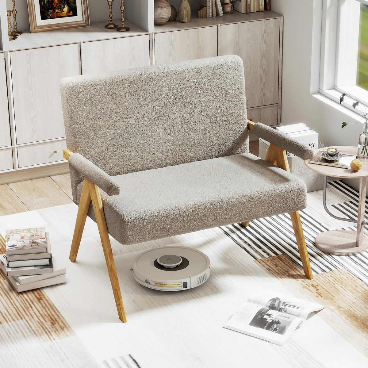 Annika 47" Sherpa Loveseat with Solid Wood Frame, Gray