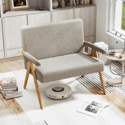 Annika 47" Sherpa Loveseat with Solid Wood Frame, Gray