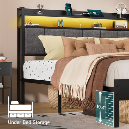 Queen Bed Frame with LED Lights Headboard - Canva Home
