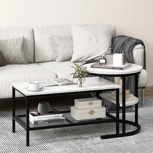 Kaya Marble Nesting Coffee Table With Storage