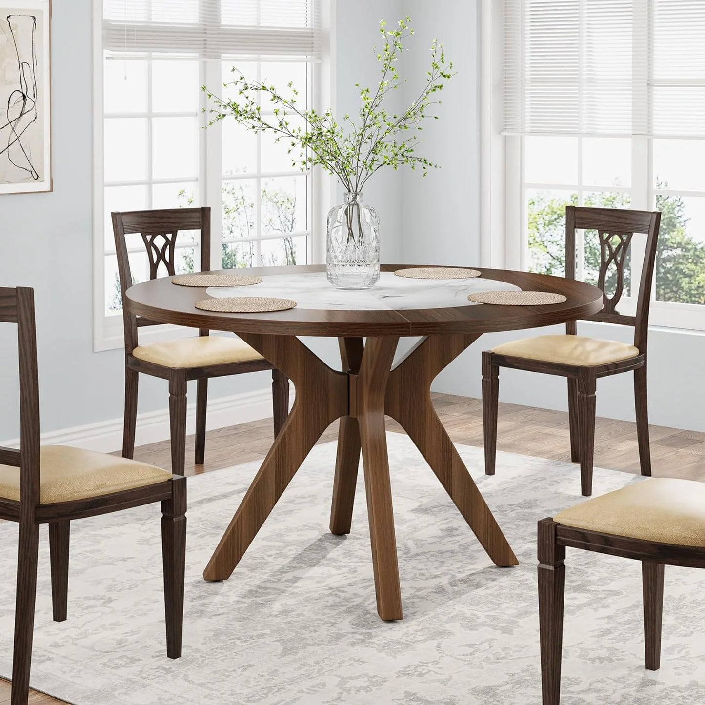 Clark Round Rustic Farmhouse Dining Table For 4